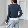 Estación Independiente 2025 Nueva Ropa de Trabajo Transfronteriza Estilo Casual Perezoso Cuello Redondo Ajustado Combinación de Colores Falso Dos Piezas Top de Manga Larga para Mujer