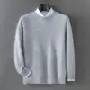 Suéter 100% caxemira pura para outono e inverno para homens, gola redonda, corte solto, malha simples business casual, camada base, suéter quente