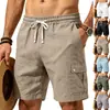 Pantalones cortos casuales de verano para hombre, de ajuste holgado, amigables con la piel, para exteriores, ropa de trabajo, deportes, playa, algodón-lino elástico, multibolsillos, europeos y americanos