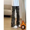 Jeans American Retro Outono e Inverno Camuflado Bootcut com Forro de Lã Calças Masculinas High Street Slim Workwear Longas