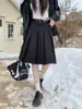 En Stock Falda Nueva de Estilo Americano Gris y Negra Plisada para Mujer, Falda de Línea A Adelgazante de Cintura Alta para Otoño e Invierno que Cubre las Caderas