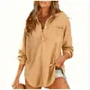 Camisa de Waffle de Manga Larga Casual Elegante Reductora de Edad Holgada Talla Grande para Mujeres Talla Grande, Venta al por Mayor Transfronteriza