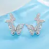 Pendientes de Nuevo Estilo Frescos y Dulces con Sencillo Diseño de Doble Mariposa Microincrustados con Circonita Pendientes Diarios para el Trabajo Pendientes Elegantes para Mujer