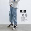 Macacão Jeans Masculino Marca Tendência Camarão Bonito ins Estilo Hong Kong Solto Versátil Moda Estilo Coreano Calça Casual de Perna Larga