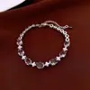 Pulseira com Pingente Redondo de Zircônia Super Brilhante Estilo Francês, Pulseira Exquisita de Luxo Leve de Alta Qualidade, Joia Feminina Fashion e Versátil