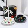 Juego de Taza de Café y Platillo de Cerámica Estilo Francés, Alta Estética Girasol Taza de Leche para el Té de la Tarde Caja de Regalo, Regalo Souvenir