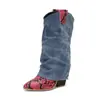 Botas de Cuero Europeas y Americanas, Tallas 34-50, Botas de Caña Alta, Botas de Tacón Alto con Punta Redonda, Botas Martin para Mujer de Otoño e Invierno sin Cordones, Botas para Mujer de Talla Extra Grande