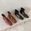 34-42 Tamanho Grande Comércio Exterior Botas Femininas de Cano Curto Novas Simples Versáteis Bico Quadrado Salto Baixo Grosso Zíper Traseiro Couro Genuíno Botas de Moda