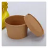 Tazón de Papel Desechable Engrosado, Cubeta de Sopa de Papel Kraft, Taza de Sopa, Cubeta Comercial para Avena con Tapa, Caja de Empaque para Comida para Llevar