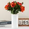 Florero Hidropónico con Líneas Verticales Blancas, Florero de Cerámica de Imitación, Linterna de Plástico Minimalista Moderna, Recipiente Decorativo Grande para Flores