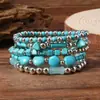 Amazon venta caliente transfronteriza pulsera de cuentas hecha a mano estilo retro para hombre pulsera de línea elástica multicapa con cuentas de madera árbol de la vida
