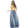 ¡Ootd del 25! Popular Dos Colores Estilo Americano|Diseño de Calle, Cintura Alta, Piernas Anchas, Aspecto Adelgazante, Perezoso, Holgado, Recto y Largo hasta el Suelo