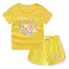 2023 Verão Infantil Gola Redonda Camiseta Calças Quentes Coreano Casual Base Camisa Suor-absorvente Doce Conjunto de Camiseta Infantil