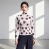 Top de capa base para mujer Miyake, de alta gama, corte ajustado, elástico, adelgazante, elegante, con estampado, jersey, camiseta de manga larga