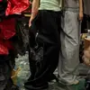 Pantalones deportivos casuales estilo americano de mariposa y serpiente con pedrería brillante para hombre y mujer, adecuados para danza jazz, hip-hop y pantalones casuales de pierna ancha