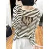 Camiseta de Manga Larga Rayada de Algodón Puro Otoño Temprano para Mujer 2026 Nueva Casual Talla Grande Ropa para Mujer Delgado Holgado Capa Base Superior