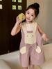 Ropa para niños de Corea del Sur, verano 2024, camiseta sin mangas para niñas, pantalones de tirantes de dibujos animados, bonito conjunto de dos piezas para niñas de talla mediana y grande.