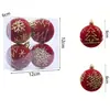 Decoraciones Navideñas Transfronterizas Bolas Navideñas de 8 cm Flocado Rojo Paquete de 4 Bolas Navideñas Adornos para Árbol de Navidad DIY