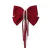 2026 Nuevo Estilo Pinza para el Cabello con Lazo Grande de Terciopelo Rojo, Accesorio para el Cabello para Niñas, Tocado de Princesa Nupcial de Borla de Alta Gama