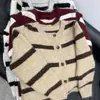 Nuevo cárdigan chaqueta de punto a rayas y bloques de color con cuello redondo para otoño e invierno, moderno y versátil, top suéter casual para mujer