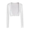 Desejo puro outono cedo menina fashion cardigan de malha seda gelo manga longa roupa exterior casaco curto cor sólida top