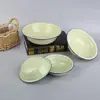 Tazón Clásico Retro de Esmalte Tazón de Arroz de Esmalte Recipiente Antiguo Tazón para Sopa Recipiente para Sopa Recipiente para Sopa de Esmalte Verde Recipiente con Borde Enrollado Amarillo