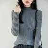 Suéter de punto de algodón puro, nueva camisa base de cuello medio para otoño e invierno para mujer, capa interior ajustada, suéter de punto de cuello medio