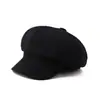 Boina Octogonal Plissada Estilo Japonês Feminina Primavera e Outono Fina Moda Estilo Coreano Pequena Combina com Tudo Estilo Inglês Cor Sólida Chapéu Pintado
