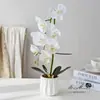 Flor Artificial Nueva con 7 Cabezas, Tacto Realista, Bonsái de Orquídea Phalaenopsis, Flor Falsa Creativa para Decoración de Escritorio, Planta Artificial Verde