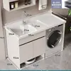 Combinação de armário para máquina de lavar de alumínio tipo colmeia para varanda com robô varredor, mesa de lavanderia com tanque para lavar roupa, armário de lavanderia integrado