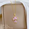 Acero de Titanio Corazón Rosa Trébol de Cuatro Hojas Hueco Impresionante Collar Completamente Diamantado Cadena Versátil para Clavícula de Mujer Cadena de Acero de Titanio
