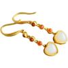 Natural White Jade moda adorável brincos longos S925 prata esterlina ouro sul vermelho ágata brincos jóias para as mulheres