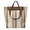 Bolsa Tote de Lona com Listras Coloridas Grande Capacidade 2026 Nova Moda Bolsa de Ombro Artística Estilo Francês Tendência