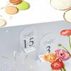 Número de mesa arqueado transparente para casamento, suporte de acrílico, logotipo de tampo de mesa arqueado de acrílico transparente com suporte