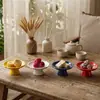 Prato Cerâmico Colorido de Pétalas com Pé Alto para Chá e Sobremesa Mesa de Chá Zen Retrô Prato para Petiscos Prato Pequeno para Degustação Prato de Oferenda para Pequeno Altar
