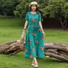 Vestido de Algodão e Seda Novo Verão 2026, Vestido Longo Casual Soltinho que Cobre a Barriga, Vestido Floral Jovem Plus Size