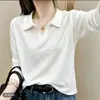 Nueva Camisa Polo Blanca de Manga Larga para Mujer 2026 con Bordado de Corazón, Top Casual Holgado para Primavera y Otoño
