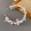Diadema de hojas doradas de Super Fairy, corona de flores, banda para el cabello con perlas, corona nueva, dulce vestido de novia de estilo europeo, tocado para niños
