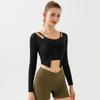 Top de manga larga para mujer para fitness con diseño retorcido, fácil de poner y quitar, adecuado para actividades al aire libre, adelgazante, disimula, secado rápido, ropa de yoga, se puede usar en el exterior