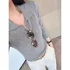 Malha Gola Polo Estilo Old Money Outono/Inverno Feminino Suéter Casual Emagrecedor de Manga Longa