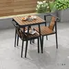 Mesa de Chá e Conjunto de Cadeiras para Lazer na Varanda Pátio Madeira Plástica Exterior Villa Exterior Casa Apartamento Pequeno Ao Ar Livre À Prova D'Água Proteção Solar