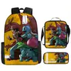 Mochila de desenho animado transfronteiriça bolso monstro do tesouro elfo do sonho bebê mochila conjunto de três peças para alunos do ensino fundamental e médio