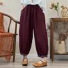 Primavera y Otoño talla grande Suelto Temperamento Ocio Nuevo Estilo Étnico Chino Bordado Nueve Puntos Algodón y Lino Bombachos Venta al por Mayor
