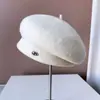 Boina de Lana Gorra Suministro Transfronterizo Estilo Hepburn Gorra de Periodista para Mujer Circunferencia de Cabeza Grande Gorra Casual Cálida de Invierno