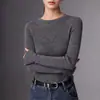Cuello redondo, diseño de una sola pieza, 100% lana de hilo fino, hilo Yangzi de 60 cabos, suéter de corte ajustado para mujer, perfecto como capa interior, tejido fino