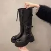 Botas Altas de Suela Gruesa Color Melanoidia Botas de Monta para Mujer 2026 Nuevo Estilo de Otoño Adelgazantes de Moda Versátiles Botas Altas Largas