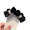 Presilha de Cabelo Pequena de Veludo Bicolor de Alto Padrão Estilo Japonês com Laço Duplo de Pérolas para Mulheres, Presilha de Acessório de Cabelo para Penteado de Princesa na Testa