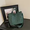 Bolsa transversal e de mão dupla em veludo e lona estilo japonês, cor sólida, bolsa de ombro de tecido prática e fashion para estudantes no outono e inverno