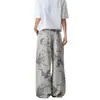 Jeans de Pierna Ancha Tie-Dye Lavados Desgastados Estilo Retro Americano para Hombres y Mujeres, Pantalones Holgados Rectos Adelgazantes con Caída hasta el Suelo