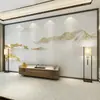 Nueva pintura de paisaje Zen chino Pintura china a tinta Mural dorado Fondo de pared para TV y sofá Dormitorio Sala de té Mural
